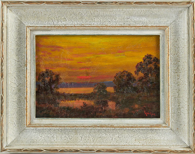 John Sloan Gordon, Sunset, oil on wood cigar box lid - view 3