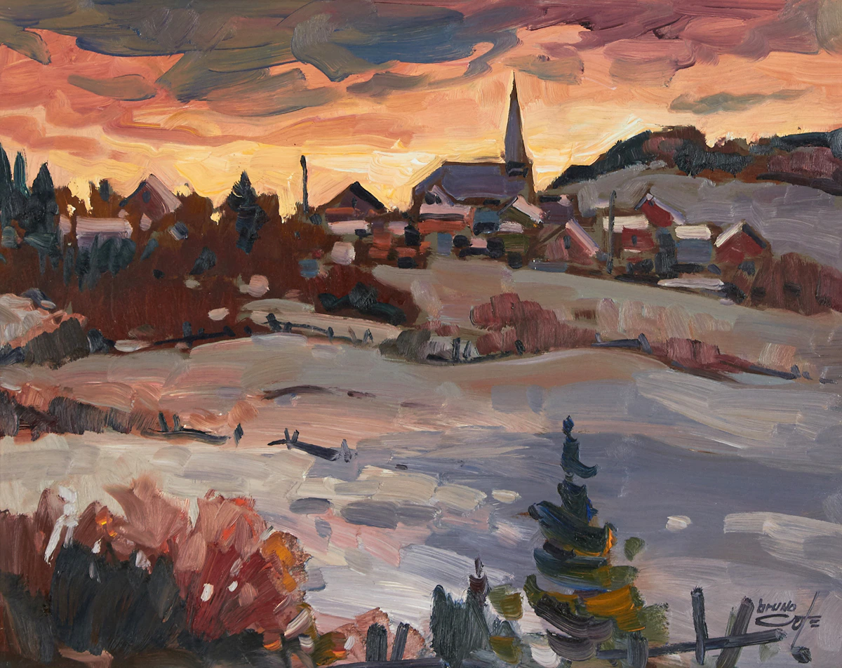 Bruno Côté, Village Les Eboulements, oil on board, 1990