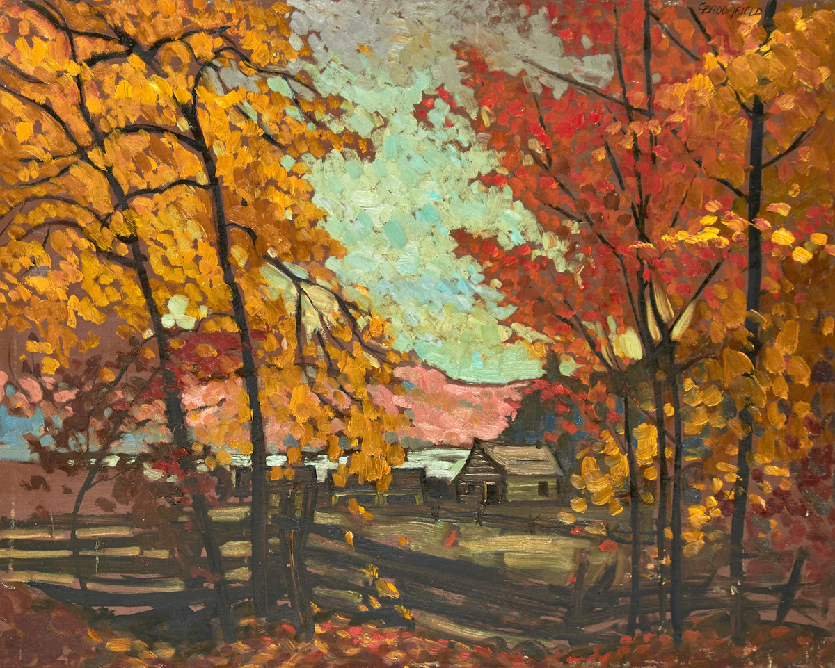 Adolphus George Broomfield, Log Cabin, Parry Sound, oil on board
