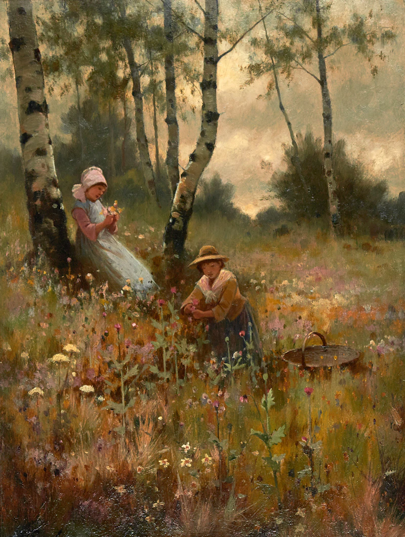 Girls Picking Wild Flowers by Joseph Paulman