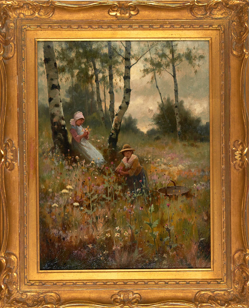 Joseph Paulman, Girls Picking Wild Flowers, oil on board - view 2