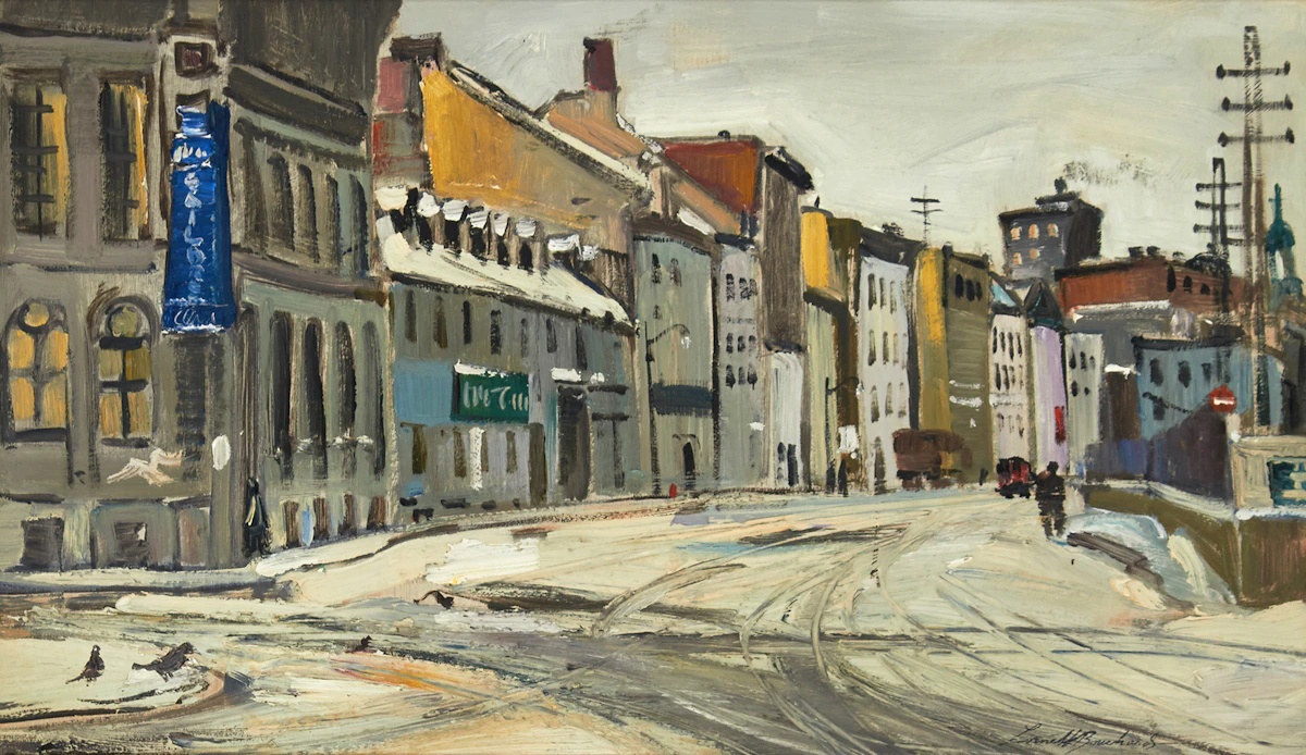 George Lorne Holland Bouchard, Commissioners Street, Montreal, oil on board, 1961