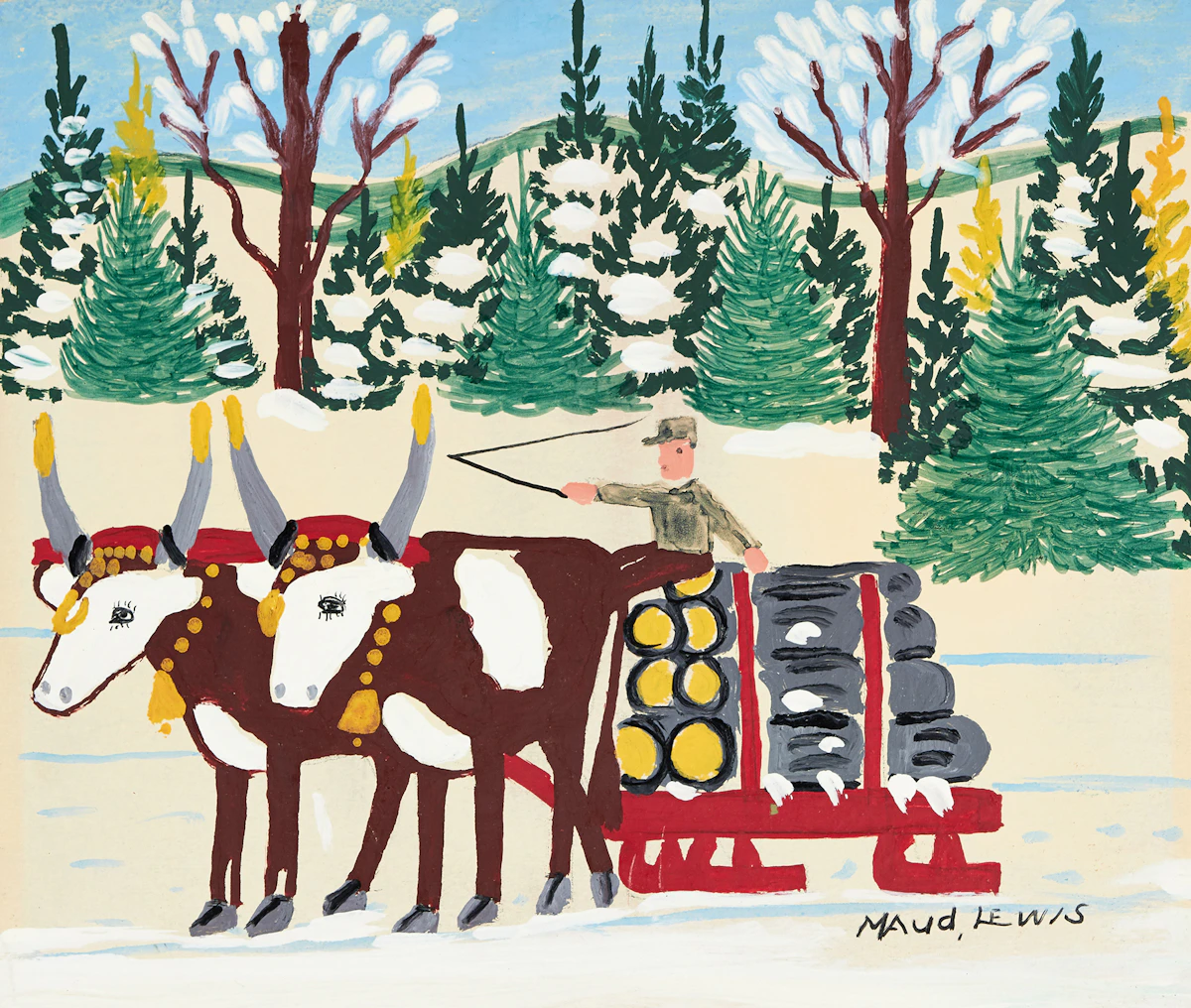 Maud Lewis, Winter Logging Scene, oil on board