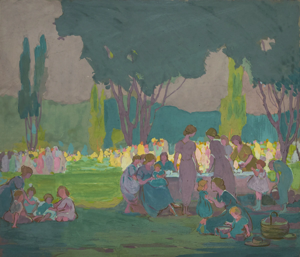 Emily Louise Orr Elliott, Celebration on the Green, gouache on cardstock