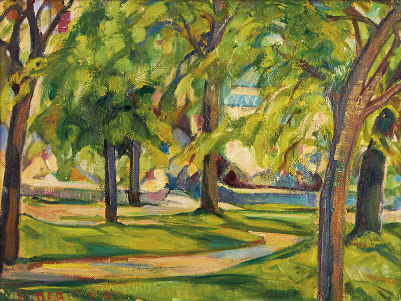 Henrietta Mabel May, Sunlit Path in Summer, oil on board - view 2