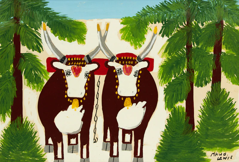 Maud Lewis, Oxen in Winter, oil on board - view 2