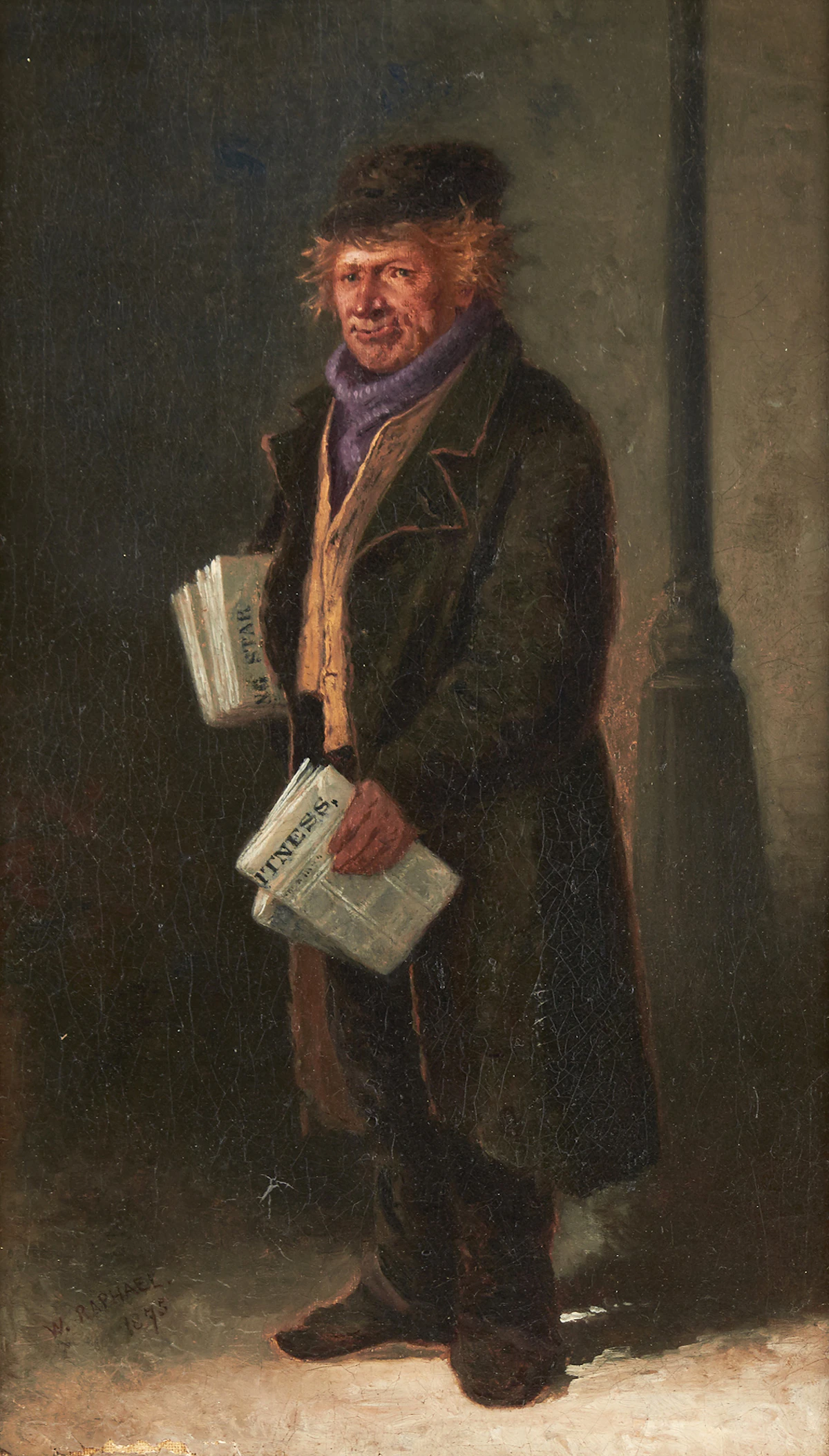 William Raphael, The News Vendor, oil on canvas, 1875