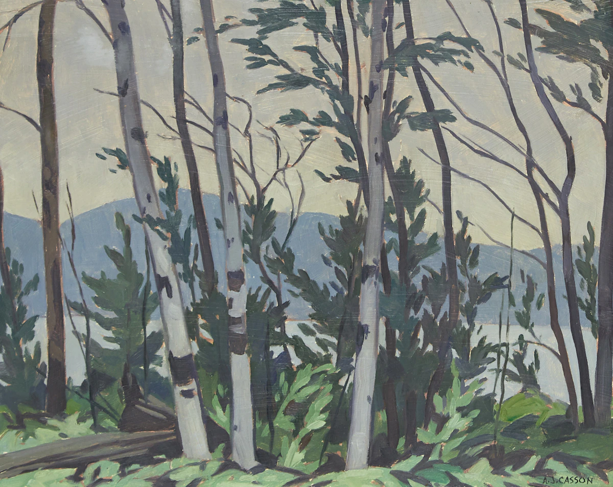 Alfred Joseph Casson, Shoreline, Lake Kamaniskeg, oil on board