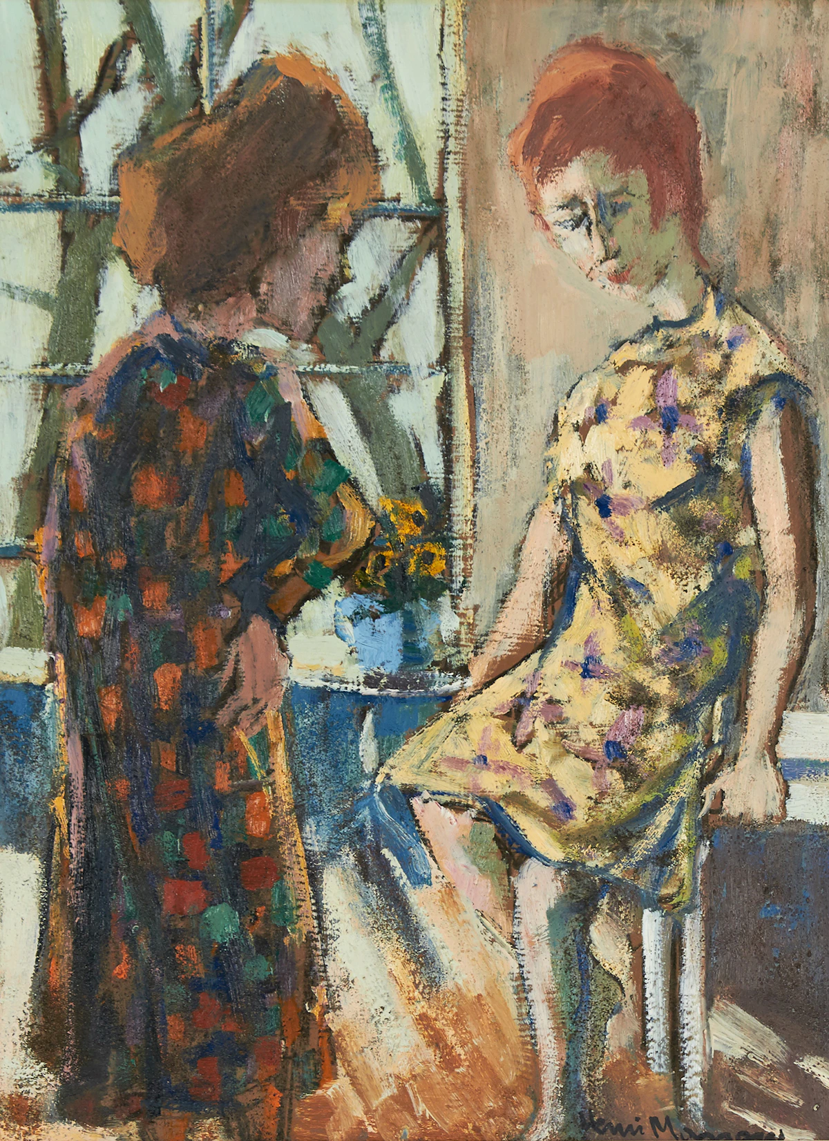 Henri Leopold Masson, Conversation, oil on board, 1971