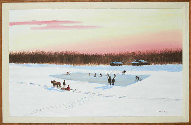 Allen Sapp, A Nice Day for Playing Hockey, acrylic on canvas - view 2