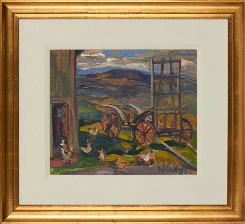 Nora Frances Elisabeth Collyer, Looking Towards Murray Bay from Cap à l’Aigle Hill Top (Chickens), oil on board, 1964 - view 2