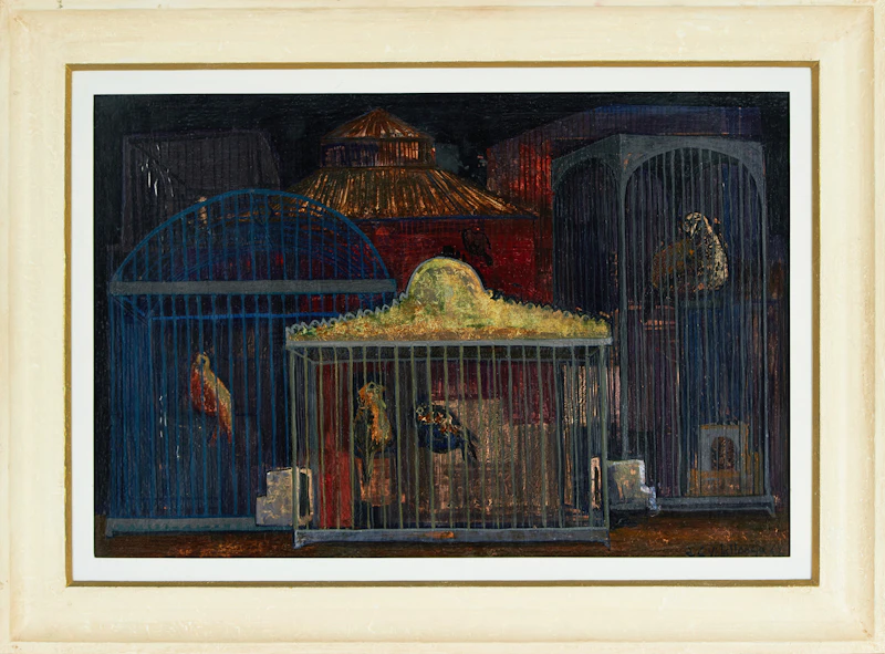 Jesus Carlos De Vilallonga, Caged Birds, oil on board, 1952 - view 2
