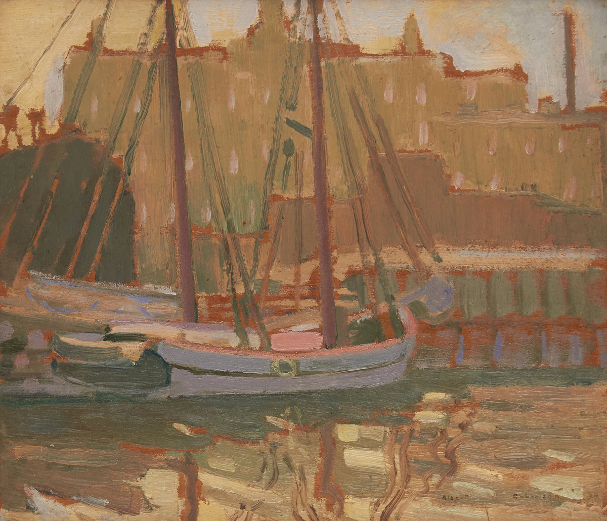 Albert Henry Robinson, Misty Morning, Quebec, oil on board