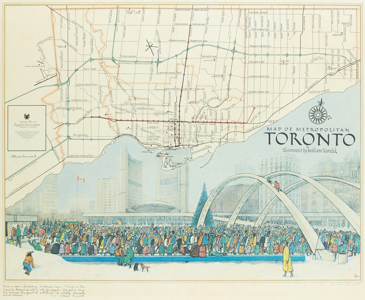 William Kurelek, Map of Metropolitan Toronto, colour lithograph, 1976