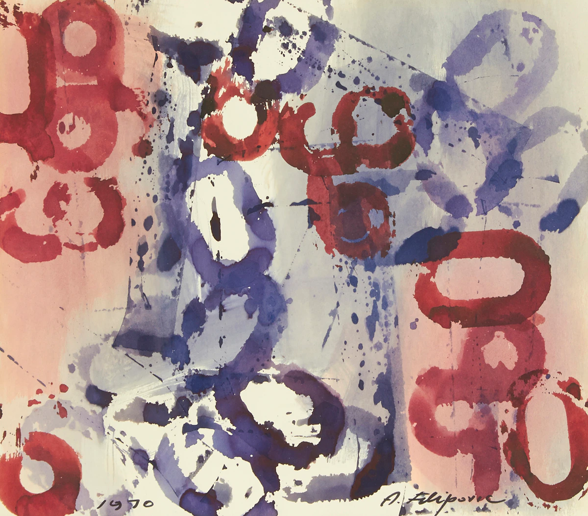 Augustin Filipovic, Abstract Composition (with 1970 Exhibition Poster), watercolour