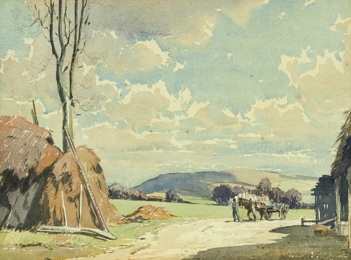 Alfred Crocker Leighton, Farmstead Landscape, watercolour