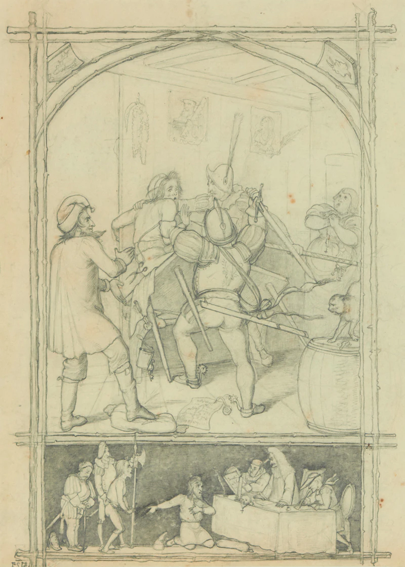 Friedrich Rudolf Simon, The Inquisition, pencil drawing - view 1