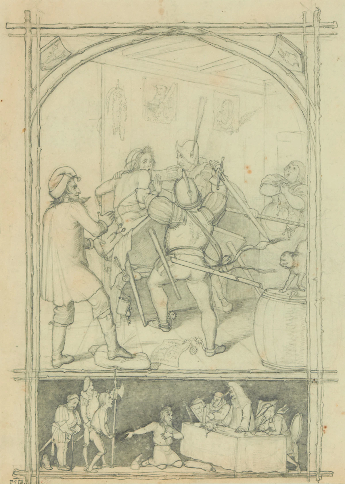 Friedrich Rudolf Simon, The Inquisition, pencil drawing
