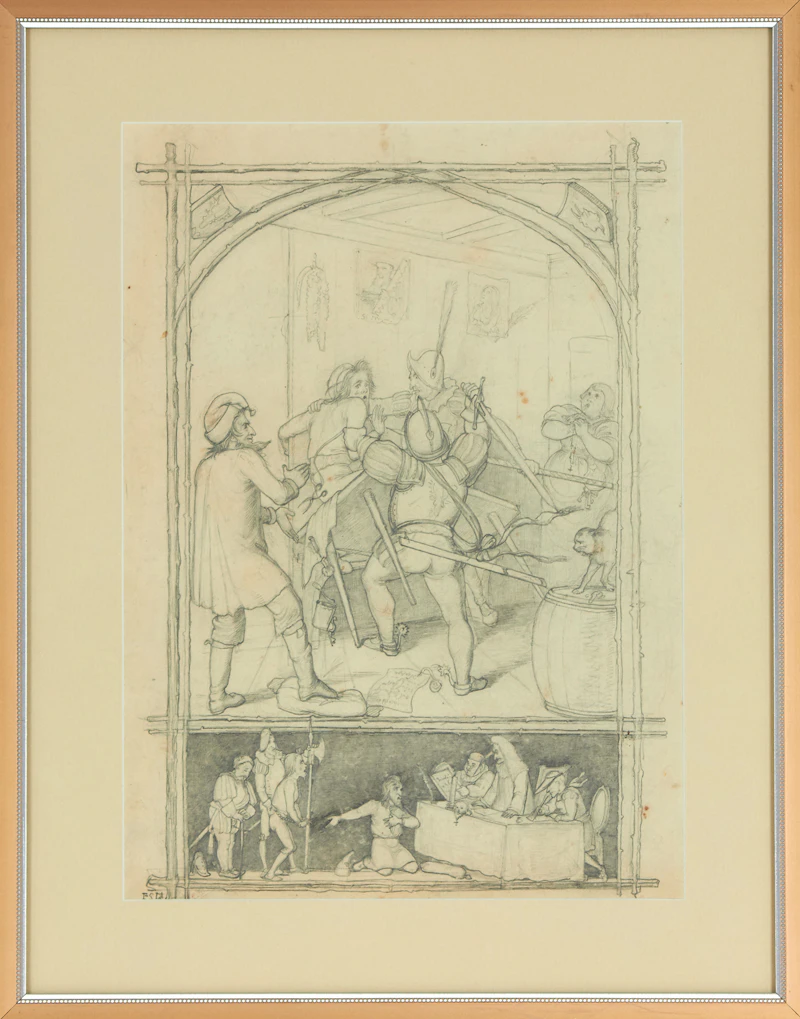 Friedrich Rudolf Simon, The Inquisition, pencil drawing - view 2