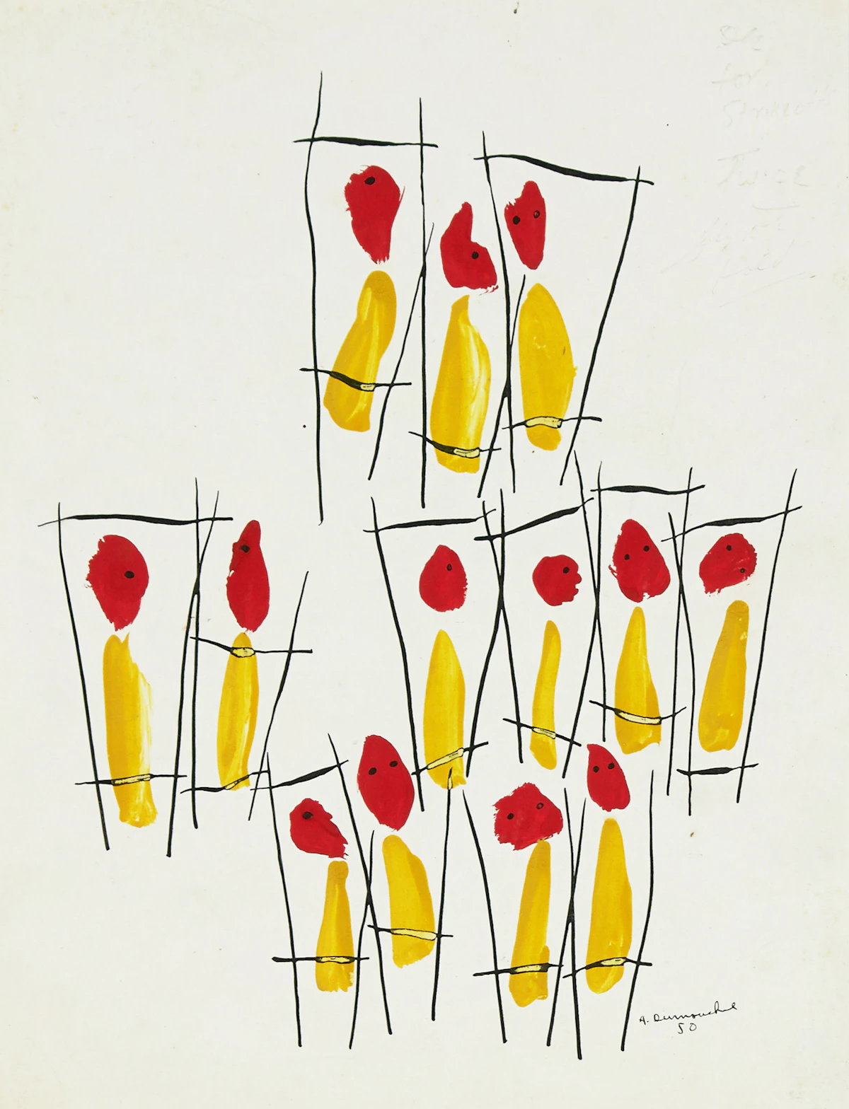 Albert  Dumouchel, Sans titre, acrylic and ink on paper, 1950