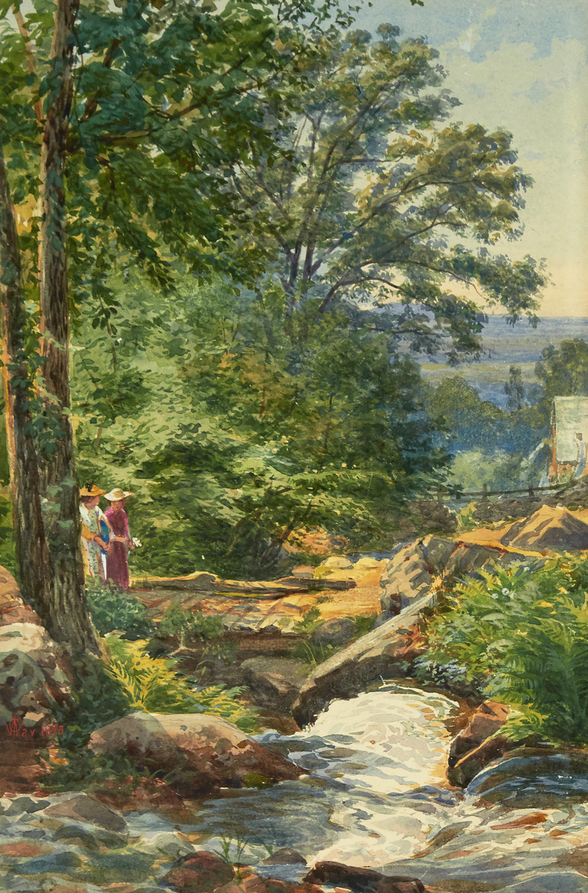 Charles Jones Way, Ladies by a Stream, watercolour, 1873