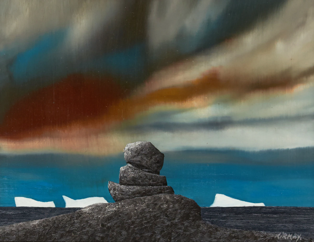 Ken Kirkby, Landscape with Icebergs, acrylic on board