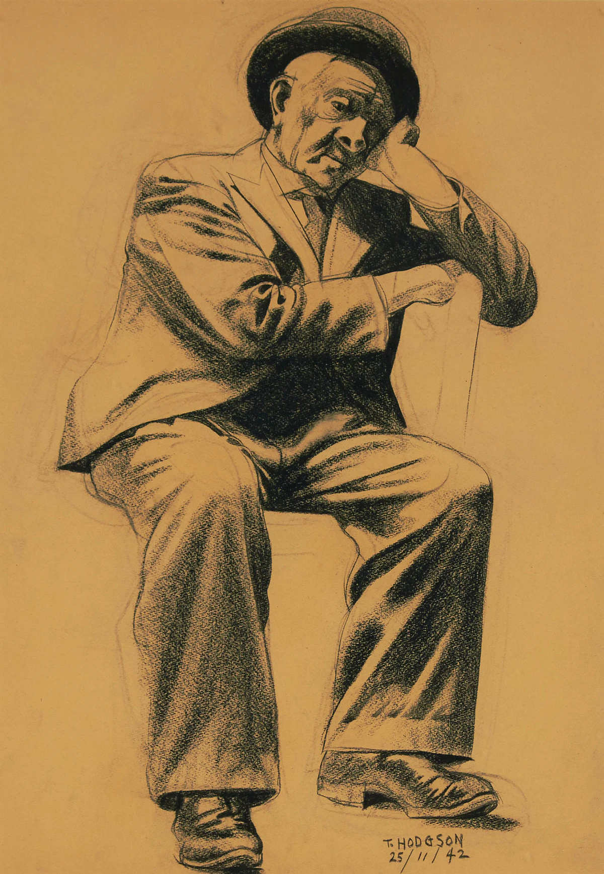Thomas Sherlock Hodgson, Two Figural Studies, charcoal on paper, 1942/1943