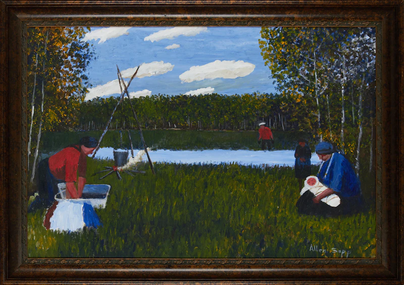 Allen Sapp, Daily Life by the River, oil on canvas - view 2