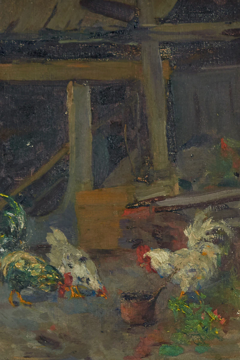 Elizabeth Annie McGillivray Knowles, Barnyard Scene with Chickens, oil on canvas - view 1