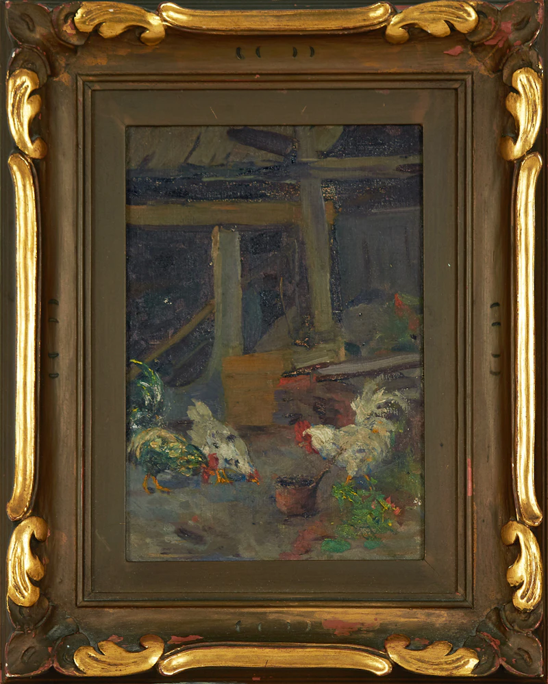 Elizabeth Annie McGillivray Knowles, Barnyard Scene with Chickens, oil on canvas - view 2