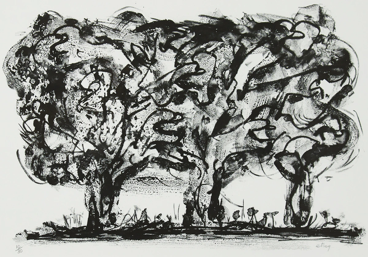 Sorel Etrog, Three Trees, silkscreen on Arches paper
