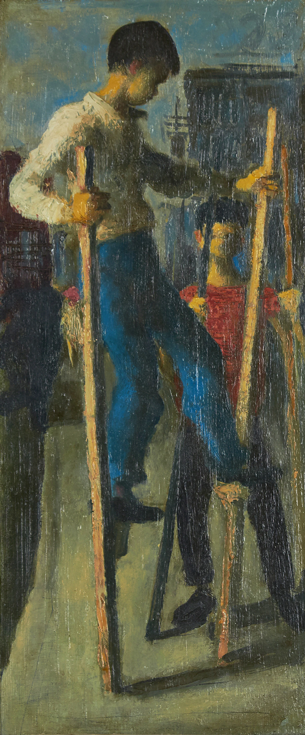 William Arthur Winter, Stilt Walkers, oil on canvas board
