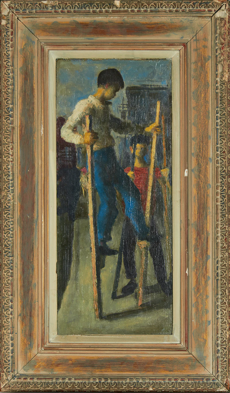 William Arthur Winter, Stilt Walkers, oil on canvas board - view 2