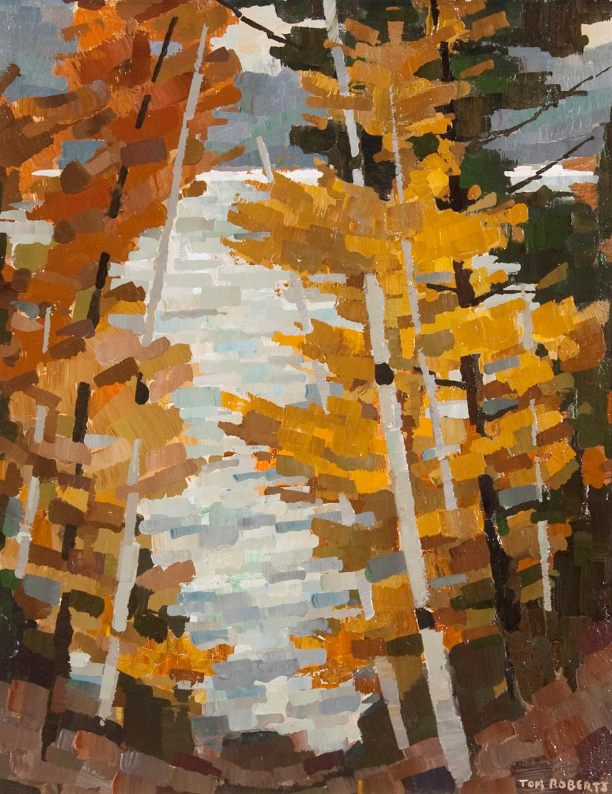 Thomas Keith Roberts, Birch and Pine, oil on board