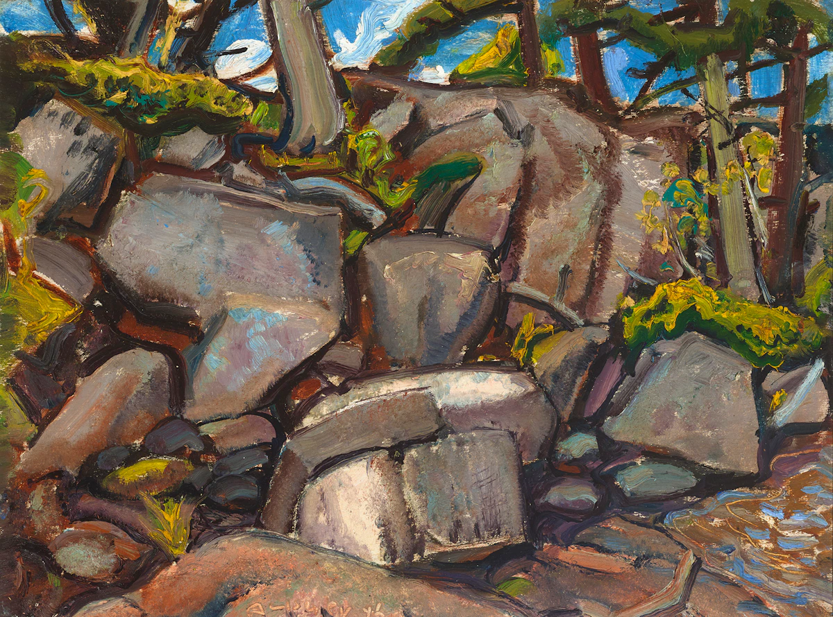 Arthur Lismer, Tumbled Rocks, Georgian Bay, oil on board, 1946
