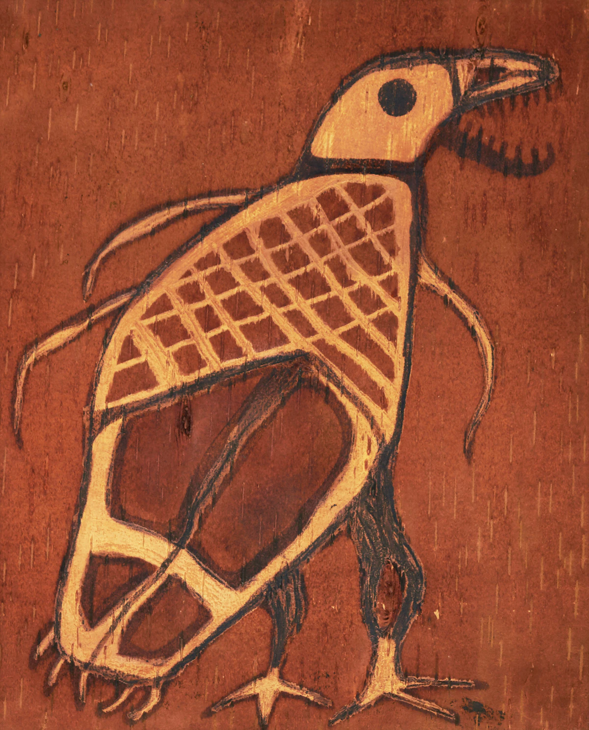 Norval Morrisseau, Thunderbird, mixed media on birchbark
