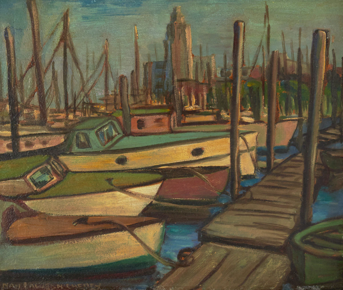Anna Gertrude Lawson (Nan) Lawson Cheney, Up For The Winter, Coal Harbour, Vancouver, B.C., oil on board
