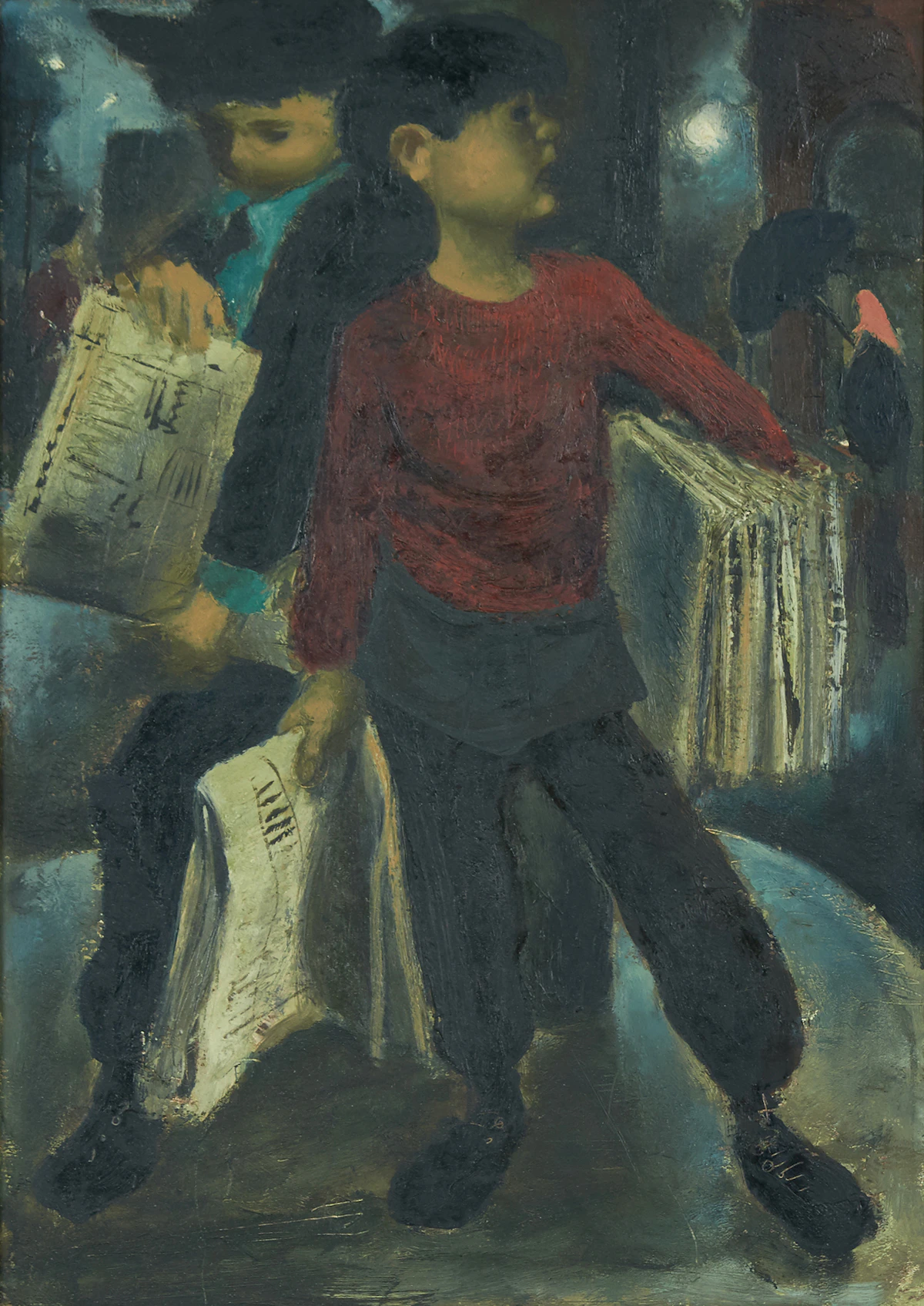 William Arthur Winter, Newsboy, oil on board