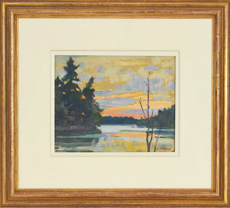 Peter Clapham Sheppard, Sunset, Prospect Lake, Muskoka, oil on board - view 2