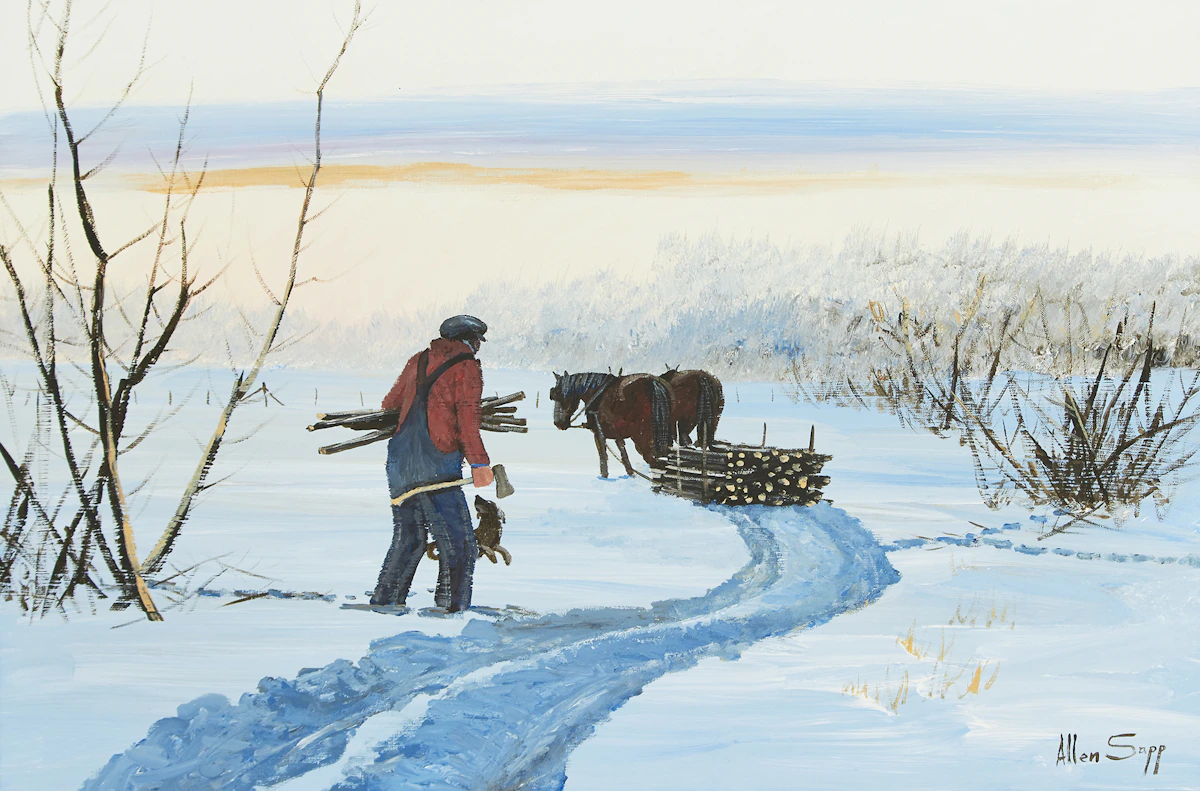 Allen Sapp, Going Home and Dog is Happy, acrylic on canvas