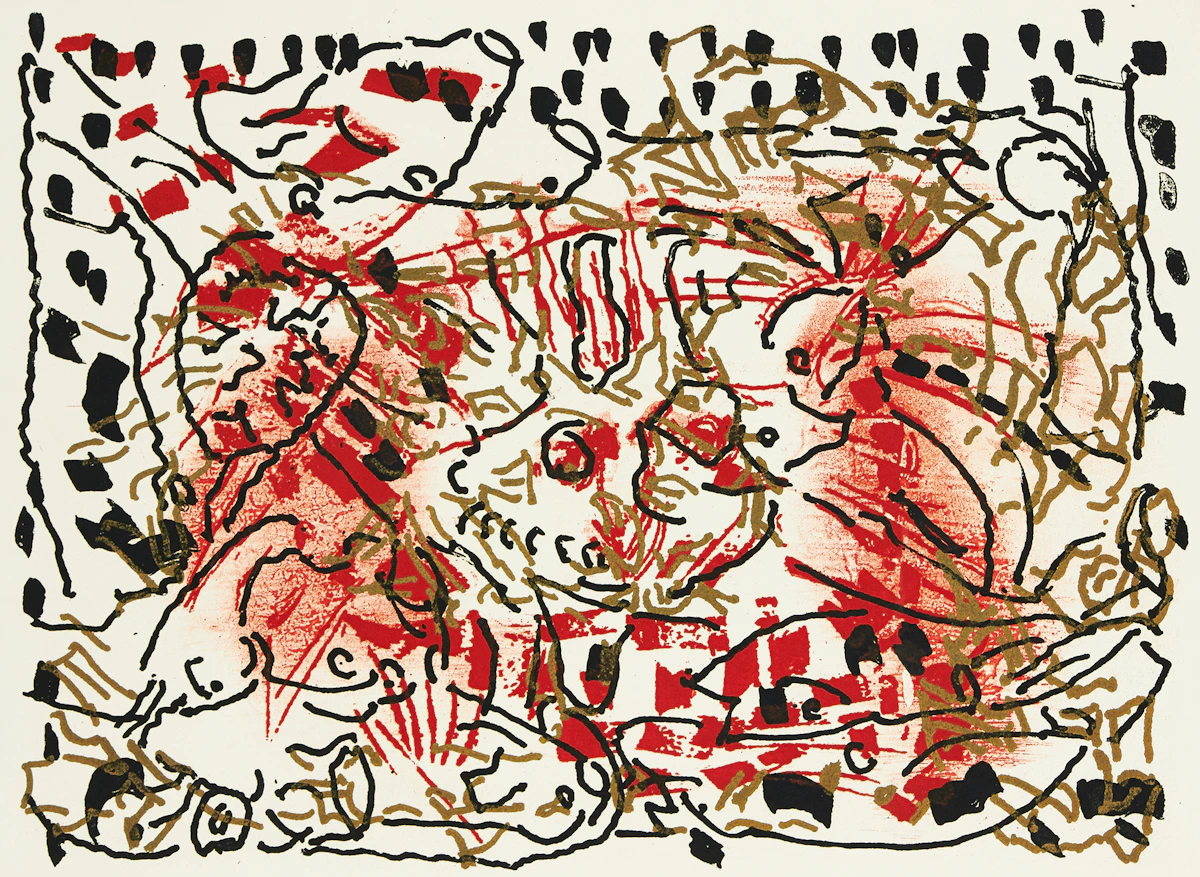 Jean Paul Riopelle, L’oie de feu - l’oie au soleil, colour etching, 1990