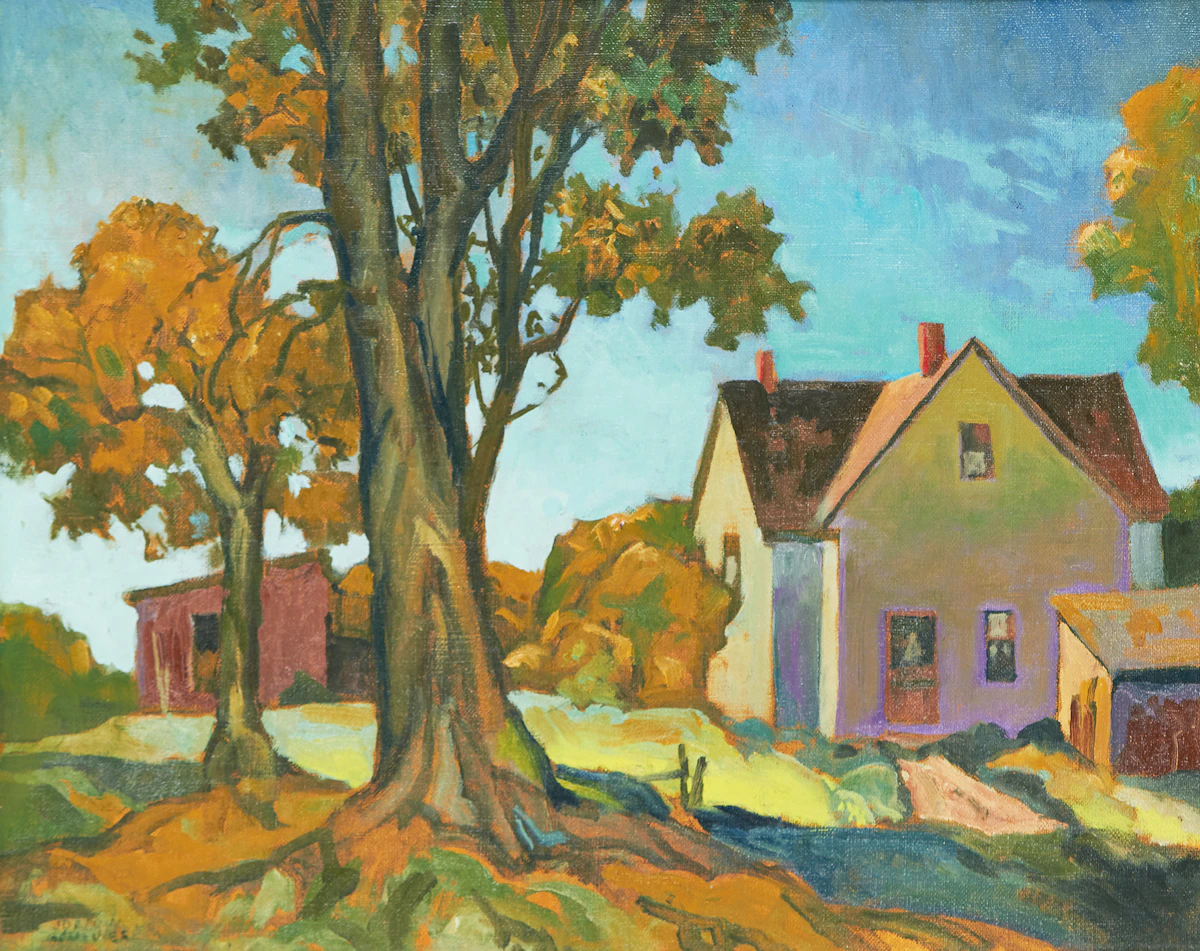 Joachim George Gauthier, Ontario Farmhouse, oil on canvas board