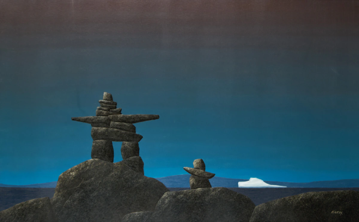 Ken Kirkby, Landscapes with Inukshuks, acrylic on canvas