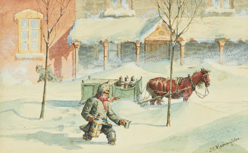 John McNaughton, Snow Plow, Greene Avenue, Montreal; Delivering Milk, Dorchester St., Westmount, Montreal, two watercolours - view 4