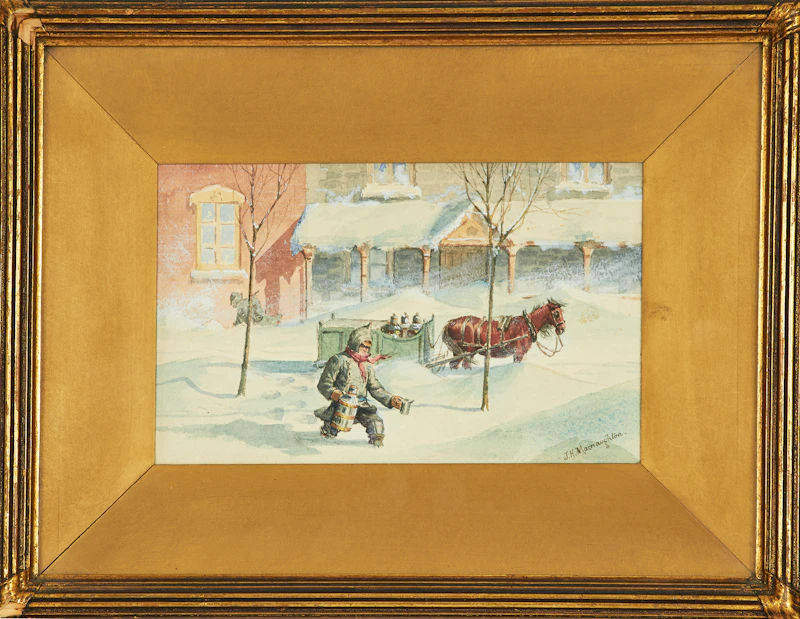John McNaughton, Snow Plow, Greene Avenue, Montreal; Delivering Milk, Dorchester St., Westmount, Montreal, two watercolours - view 5
