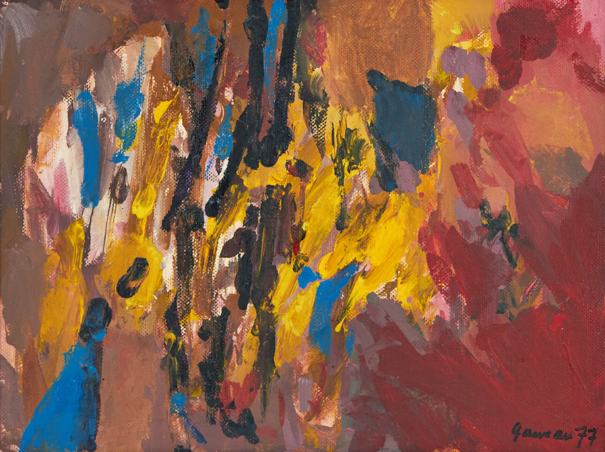 Pierre Gauvreau, Lampadaire pour le grand soir, oil on board, 1977