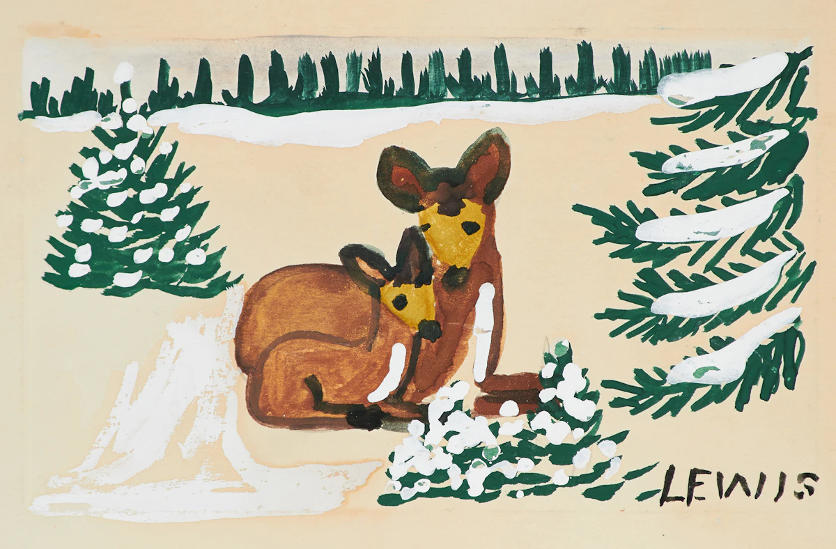 Maud Lewis, Deer, mixed media on card
