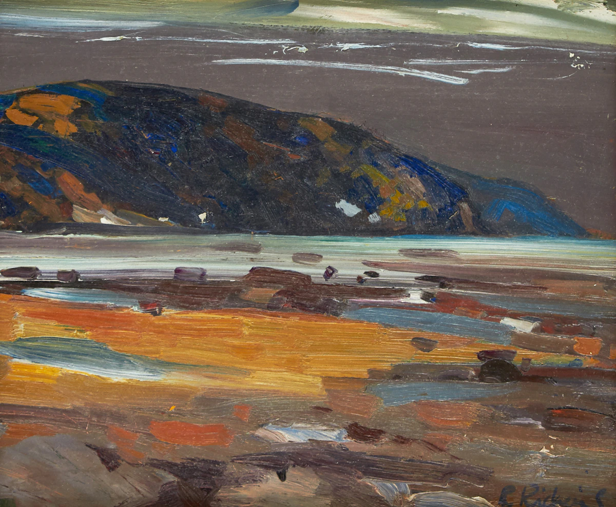 René Richard, Les battures à Baie St. Paul, en été, oil on board