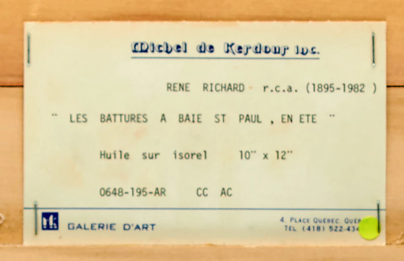 René Richard, Les battures à Baie St. Paul, en été, oil on board - view 3