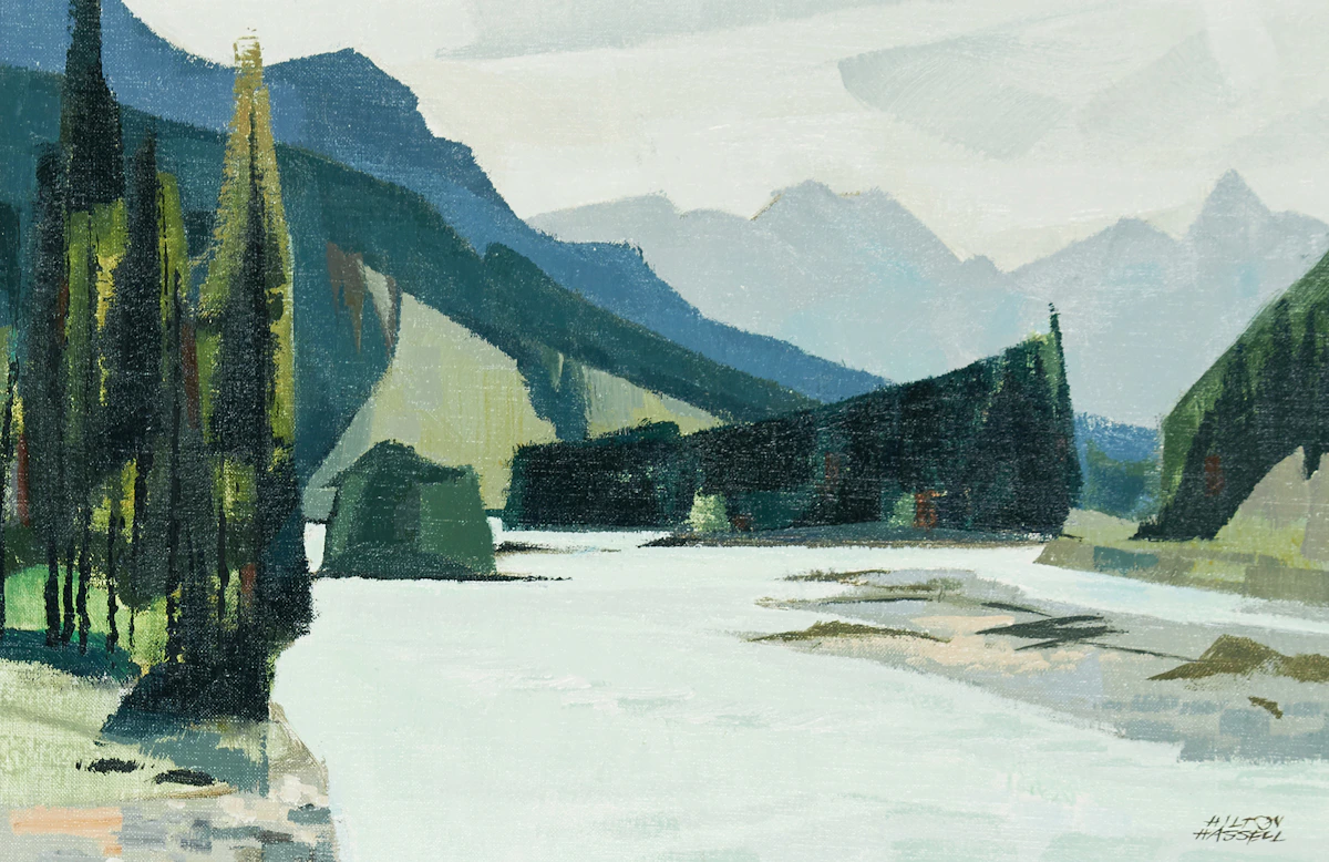 Hilton MacDonald Hassell, Kicking Horse River (Near Field, B.C.), acrylic on canvas board